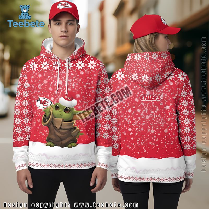 Kansas City Chiefs Santa Grogu Christmas 3D Hoodie White Red Mens
