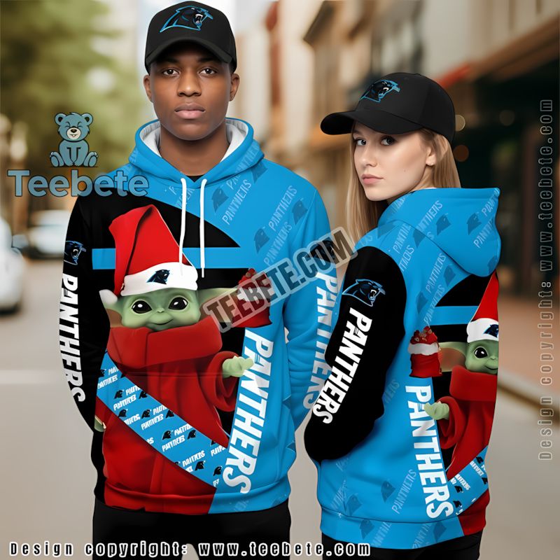 Carolina Panthers Santa Gnomes 3D Hoodie Girls Blue White Carolina Panthers Santa Gnomes 3D Hoodie Girls Blue White