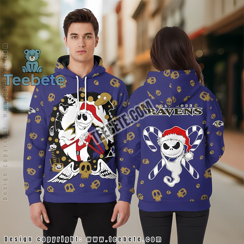 Baltimore Ravens Punisher Skull 3D Hoodie Graphic Blue Black