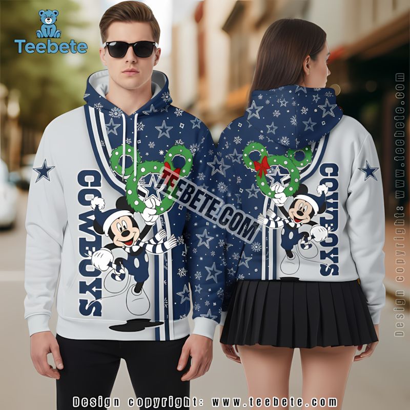 Dallas Cowboys Santa Mickey Mouse Jack Skellington Christmas 3D Hoodie Unisex Blue