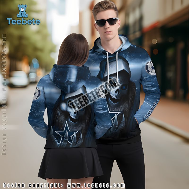 Dallas Cowboys Santa Skull 3D Hoodie Mens Blue