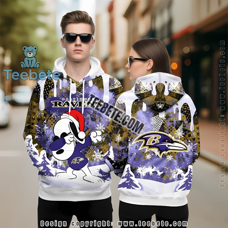 Baltimore Ravens Santa Snoopy Christmas 3D Hoodie Blue White