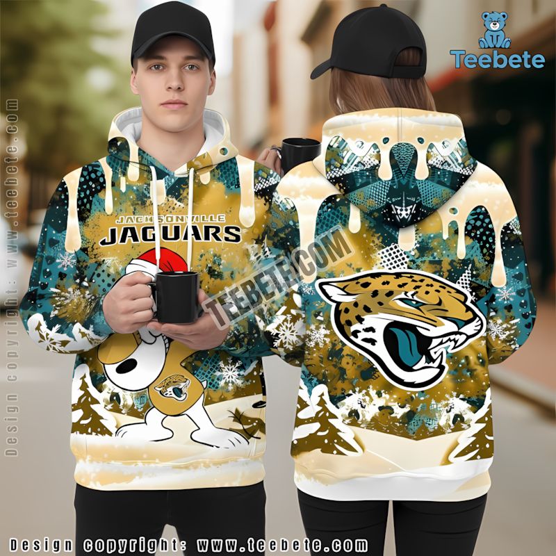 Jacksonville Jaguars Santa Snoopy Christmas 3D Hoodie White Blue Printed