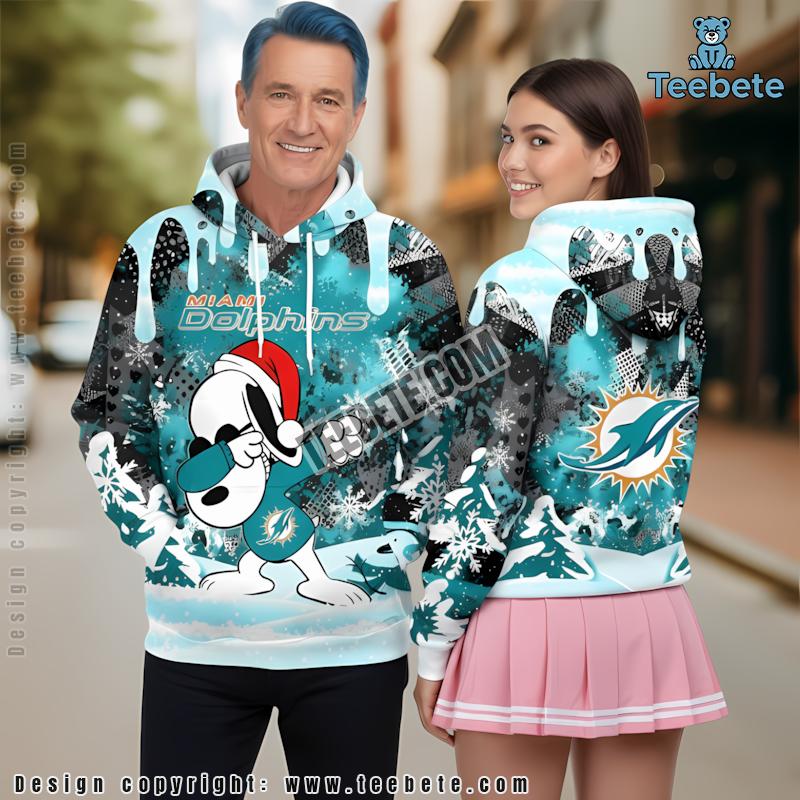 Miami Dolphins Santa Snoopy Christmas 3D Hoodie Blue White Design