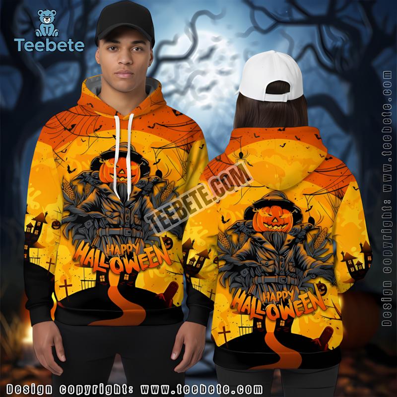 Halloween Scarecrow Pumpkin Town 3D Hoodie For Men