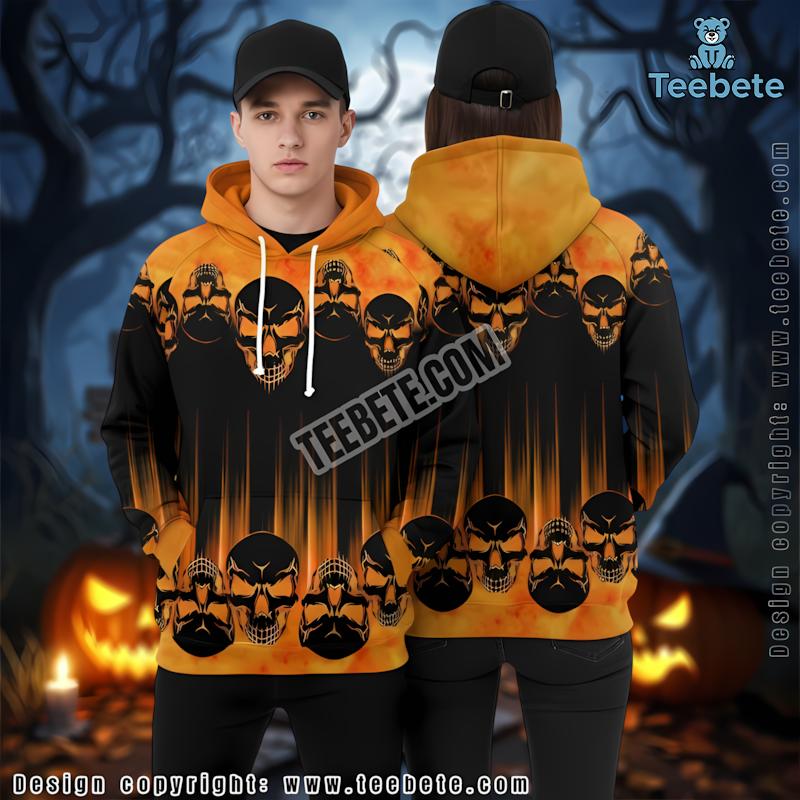 Scary Halloween Skulls Orange 3D Full Print Hoodie