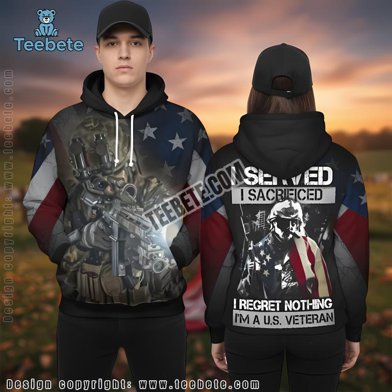 Served Sacrificed Regret Nothing Veteran 3D Hoodie Red Novelty