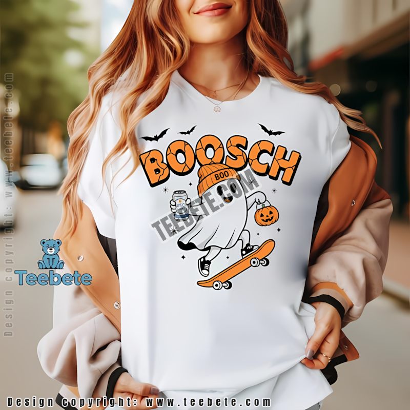 Skateboarding Ghost Busch Light Boosch Halloween Fun Shirt