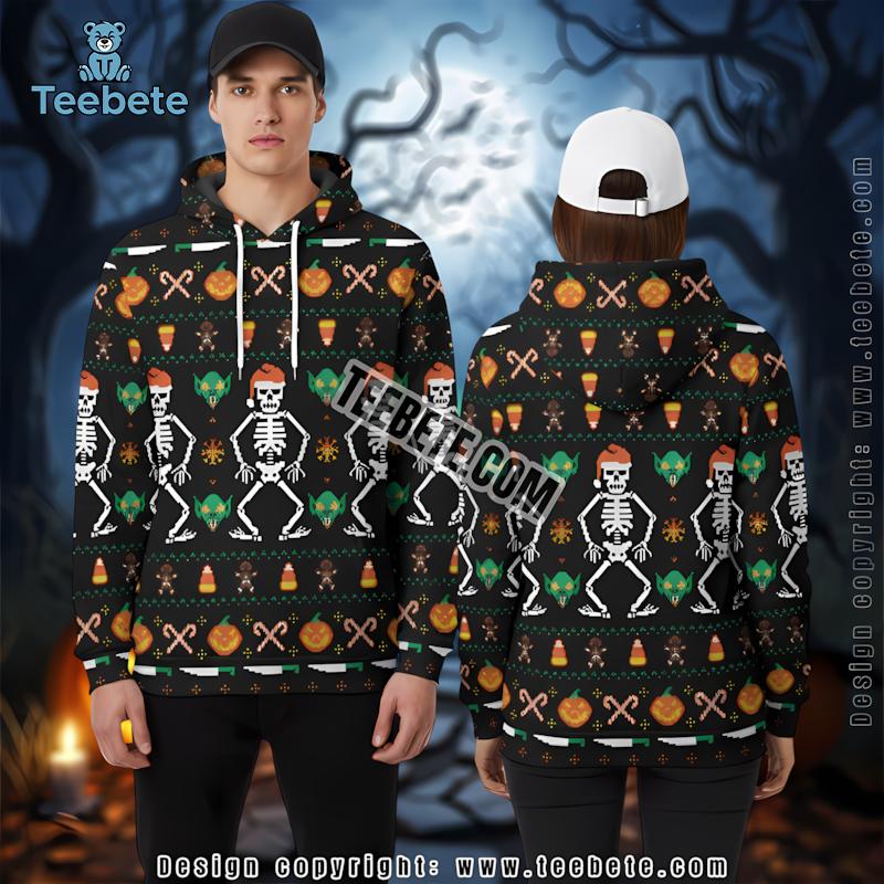 Halloween Skeleton Dance Meme Black 3D Hoodie For Women