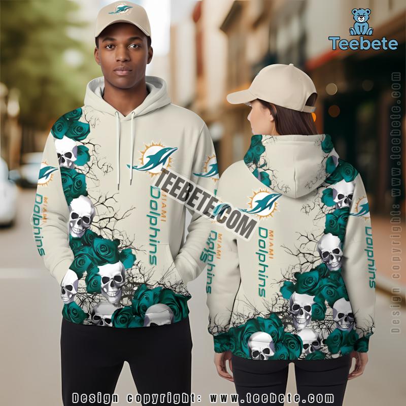 Miami Dolphins Skull Flower Forest 3D Hoodie Grey Design