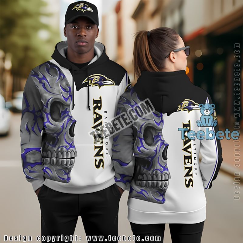 Baltimore Ravens Skull 3D Hoodie Unisex Blue Black Baltimore Ravens Skull 3D Hoodie Unisex Blue Black