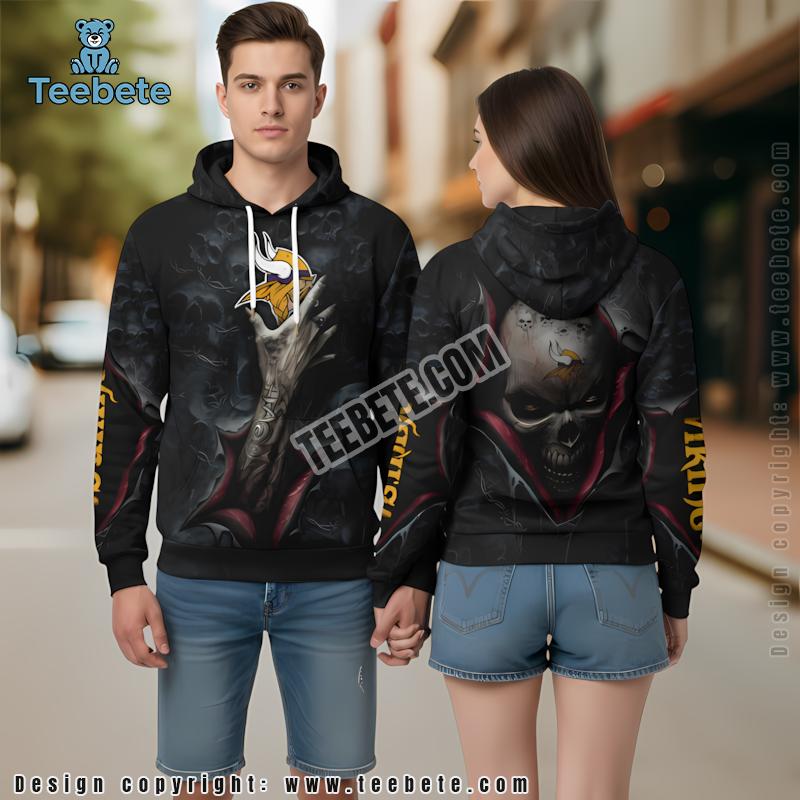 Skull Bloody Hand Minnesota Vikings 3D Hoodie Printing Black