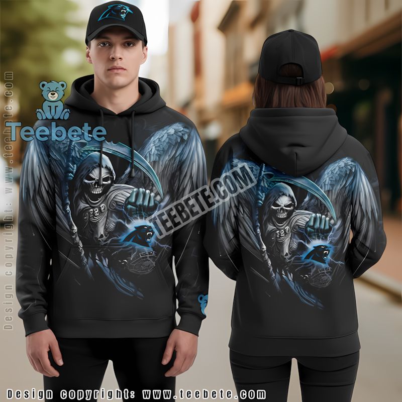 Carolina Panthers Skull 3D Hoodie Puff Print Black