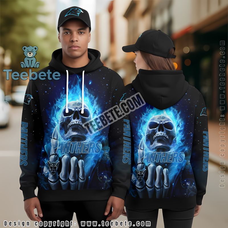 Carolina Panthers Skull 3D Hoodie Pullover Mens Black Blue
