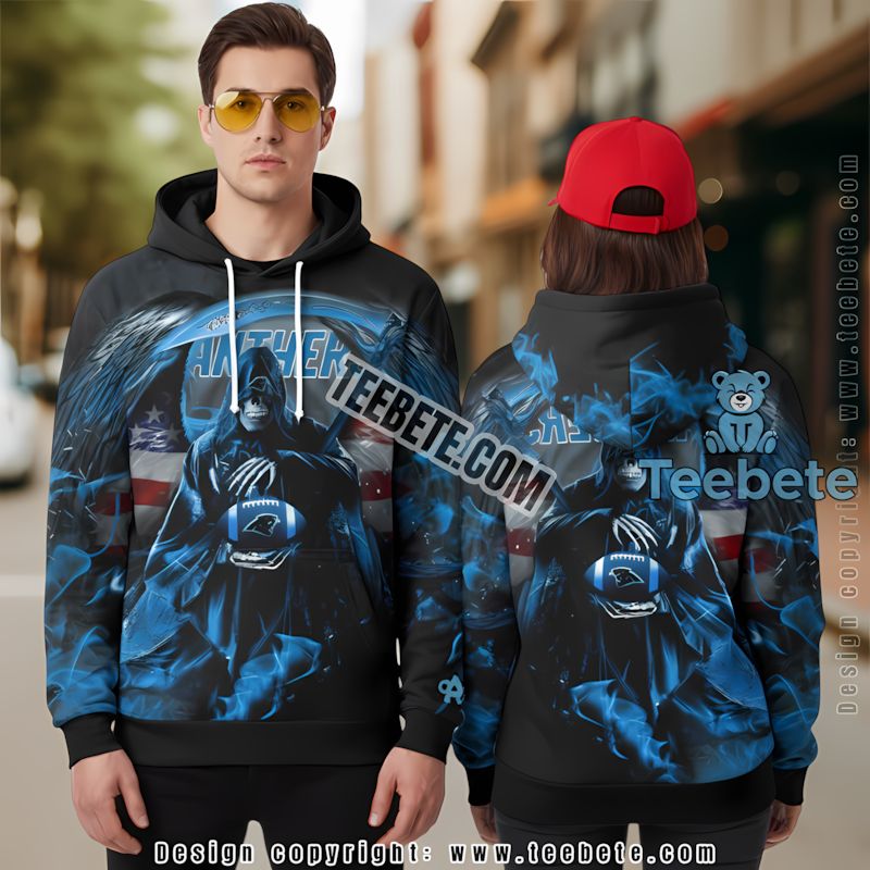Carolina Panthers Skull 3D Hoodie Graphic Blue Black