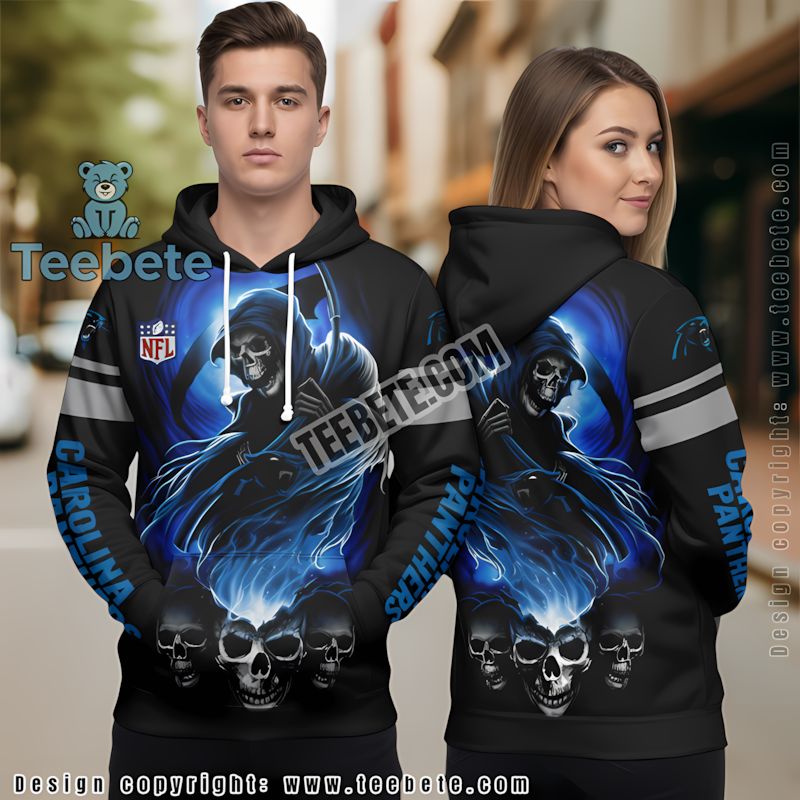 Carolina Panthers Skull 3D Hoodie Mens White Black