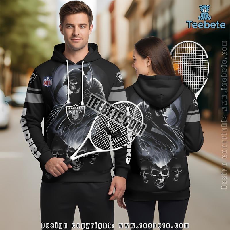 Las Vegas Raiders Skull Chain 3D Hoodie Grey Black Unisex