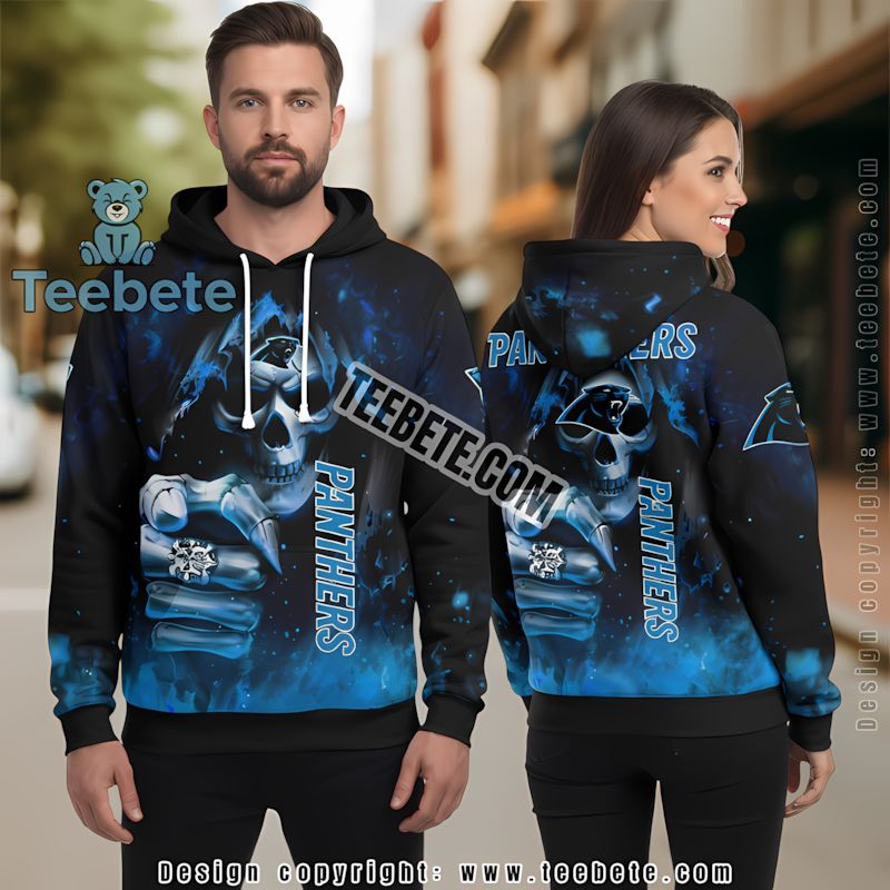 Carolina Panthers Skull 3D Hoodie Mens White Black