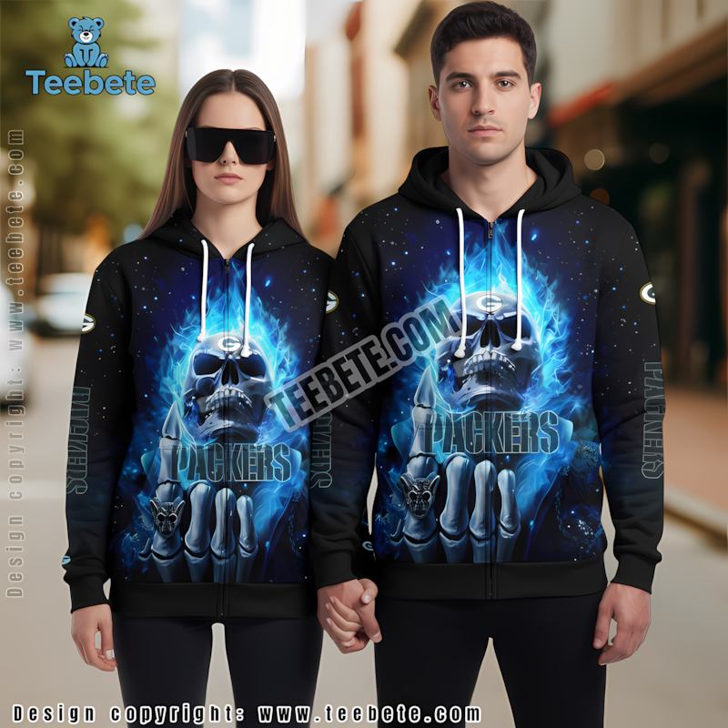 Green Bay Packers Skull Champion 3D Hoodie Black For Sale