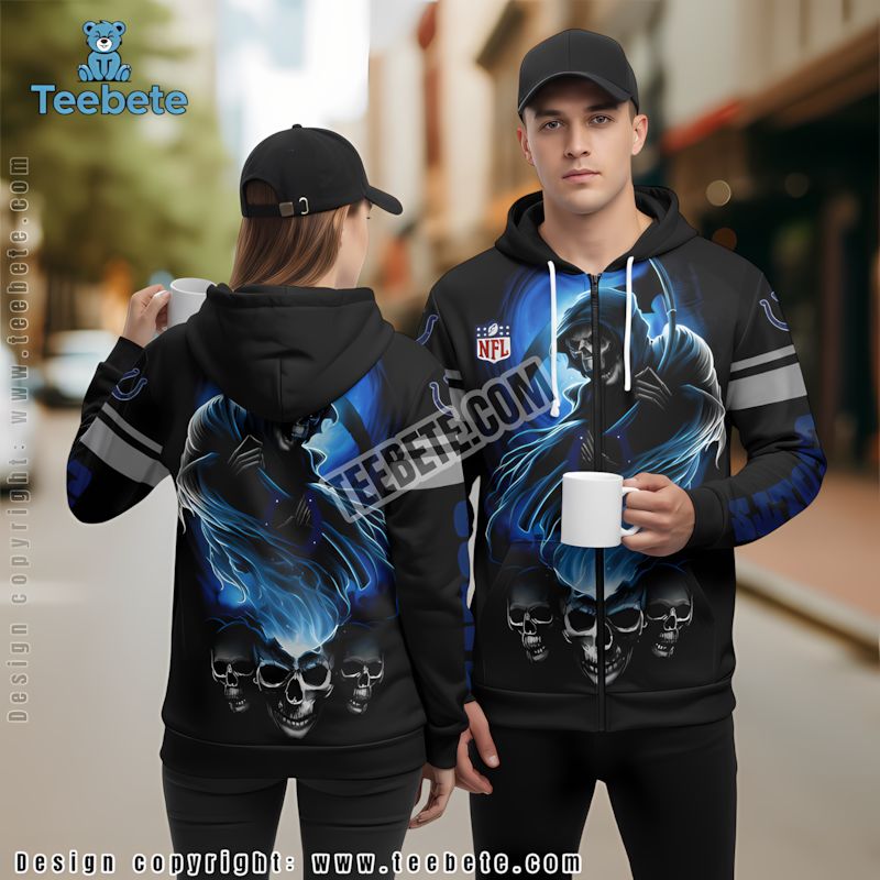Indianapolis Colts Skull Crack Christmas 3D Hoodie Blue Black