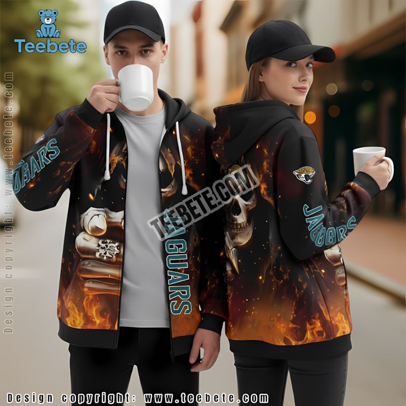 Jacksonville Jaguars Skull Champion 3D Hoodie Black Orange Mens