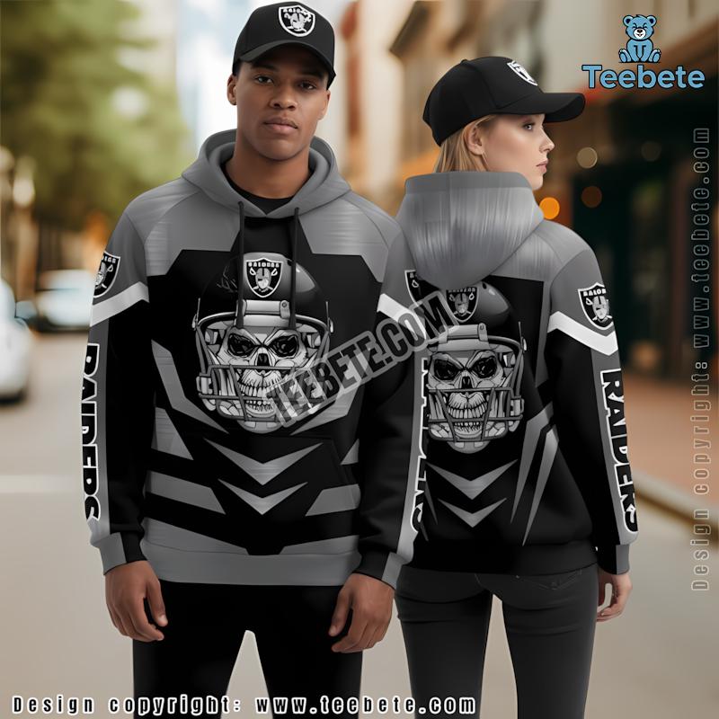 Las Vegas Raiders Skull Champion 3D Hoodie Grey Black Youth