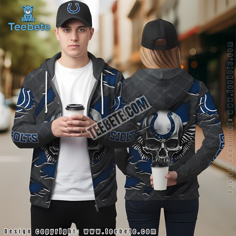 Indianapolis Colts Skull Crack Christmas 3D Hoodie Blue Black