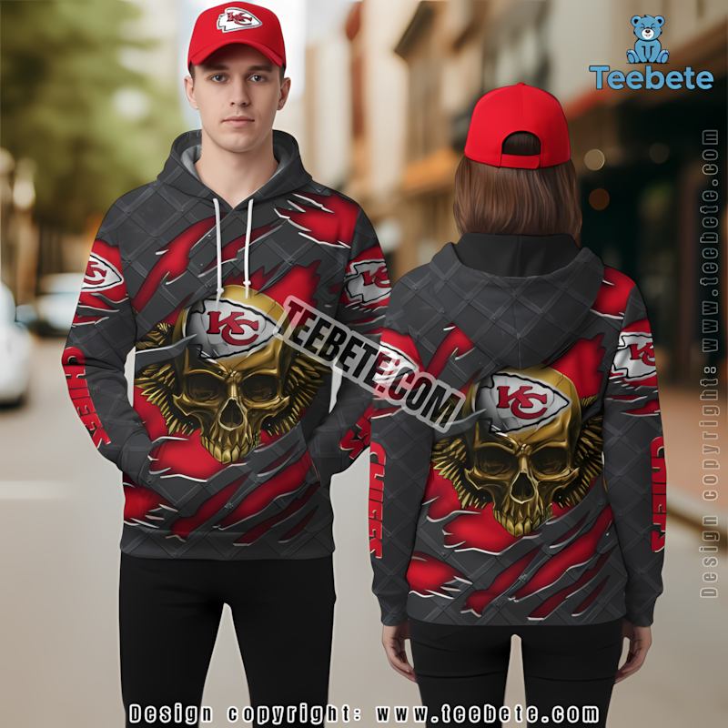 Kansas City Chiefs Skull Crack 3D Hoodie Red Black Printed