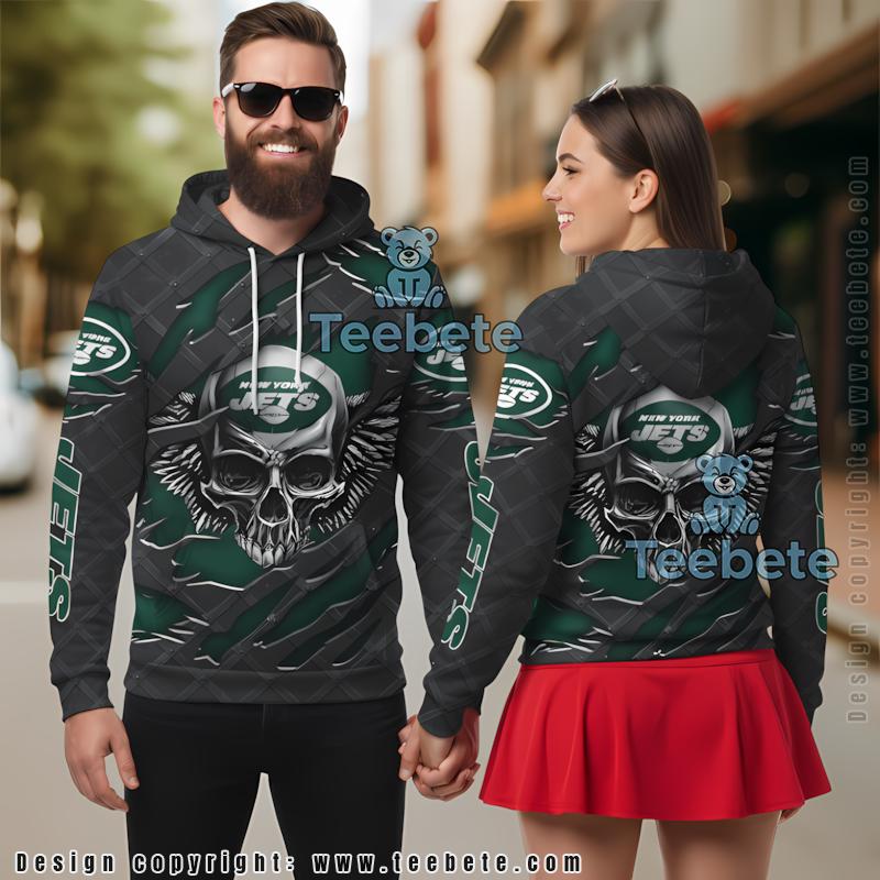 New York Jets Skull Crack 3D Hoodie Grey Green Printed