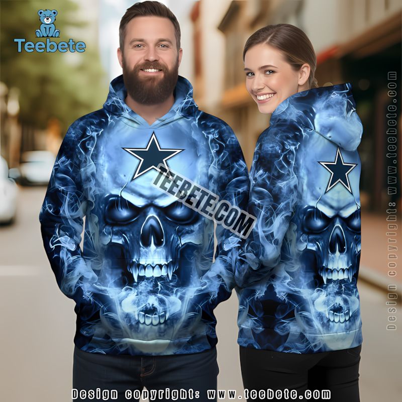 Dallas Cowboys Skull 3D Hoodie Puff Print Black Blue