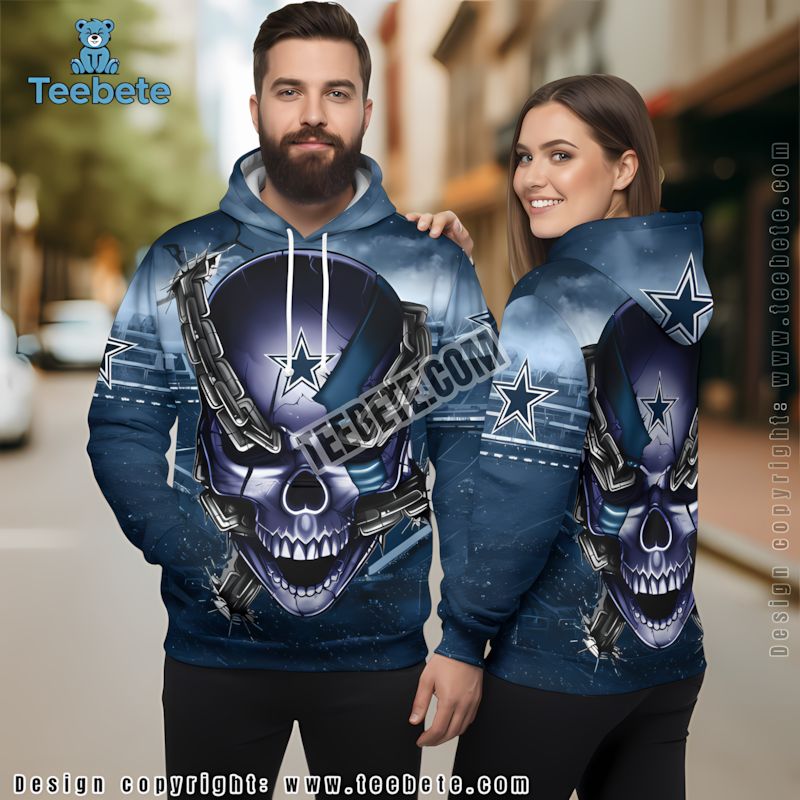 Dallas Cowboys Skull 3D Hoodie Kids Blue