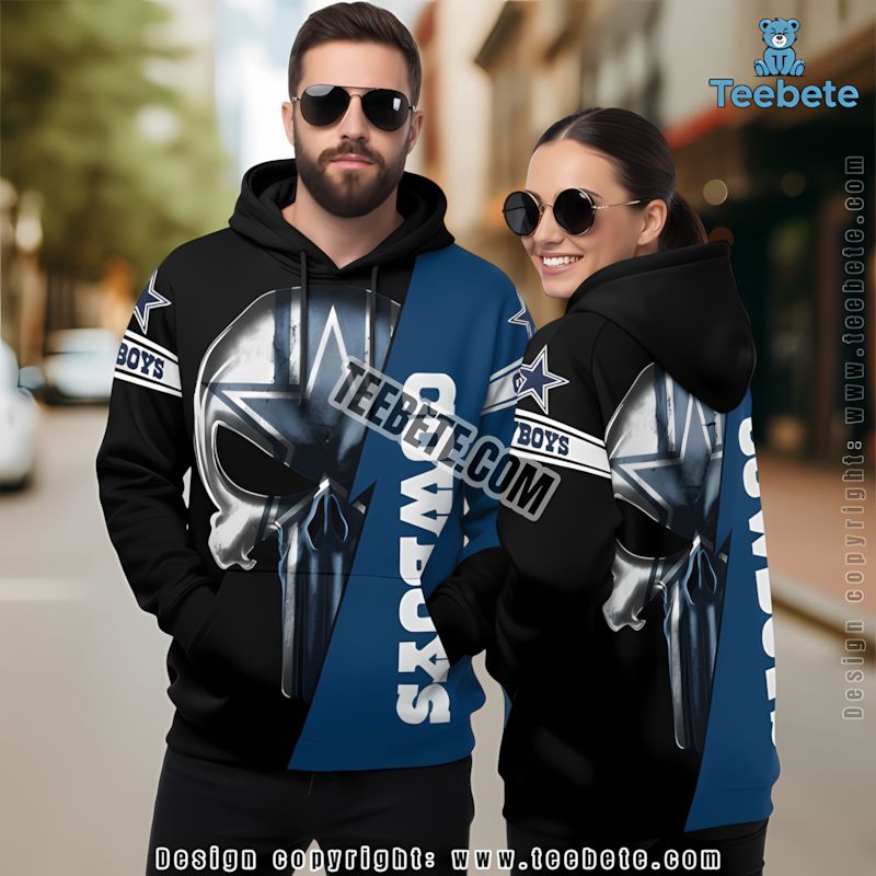 Dallas Cowboys Skull 3D Hoodie Pullover Mens Blue Black