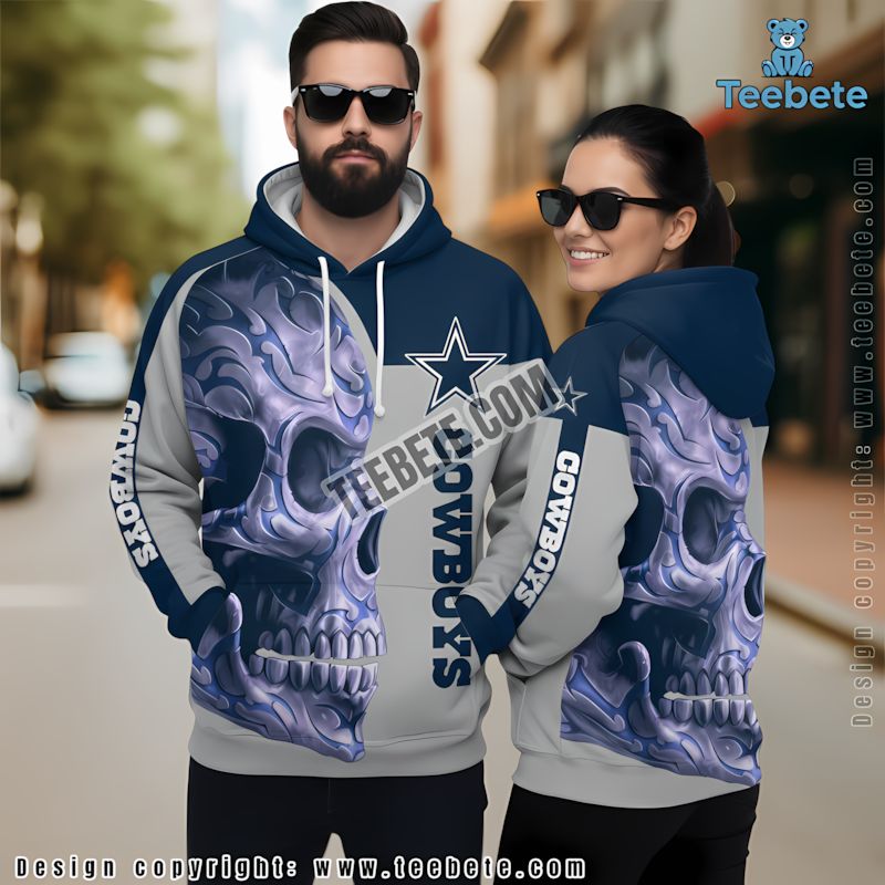 Dallas Cowboys Skull 3D Hoodie Zipper Blue Grey