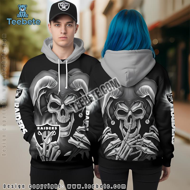 Las Vegas Raiders Skull Demon 3D Hoodie Grey Black For Sale