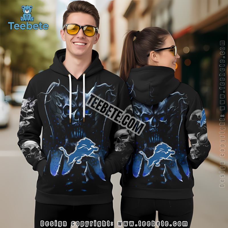 Detroit Lions Punisher Skull 3D Hoodie Black Blue Girls Detroit Lions Punisher Skull 3D Hoodie Black Blue Girls