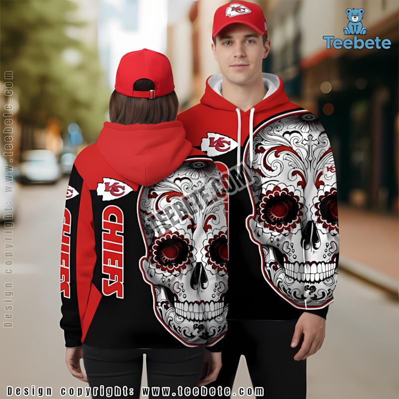Kansas City Chiefs Skull Flower 3D Zip Up Hoodie Red Black