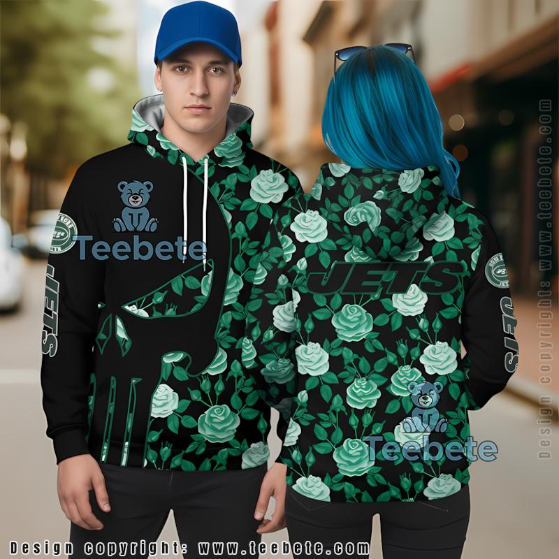 New York Jets Skull Flowers 3D Hoodie Green Black Boys