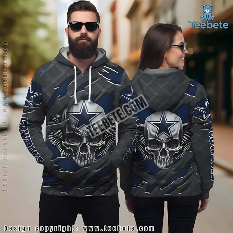 Dallas Cowboys Skull Fracture 3D Hoodie Mens Blue Black