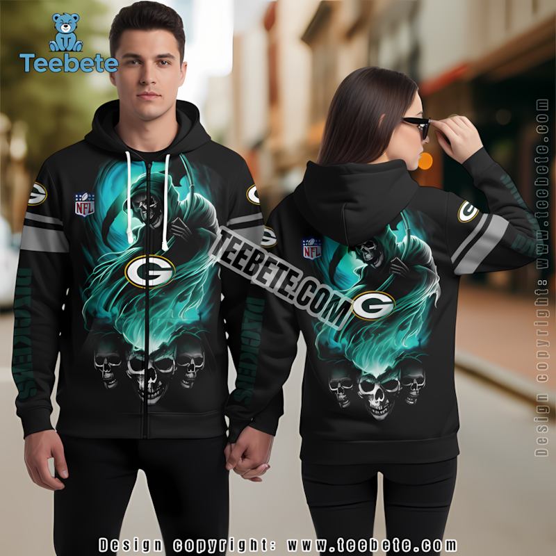 Green Bay Packers Skull 3D Hoodie Black Design