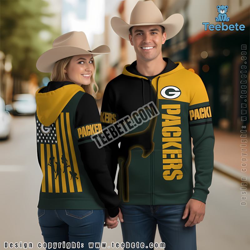 Green Bay Packers Skull 3D Hoodie Black Mens