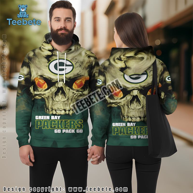 Green Bay Packers Skull 3D Hoodie Yellow Graphic