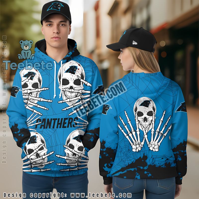 Carolina Panthers Skull Halloween 3D Hoodie Design Black Blue