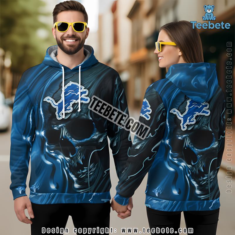 Smoke Skull Detroit Lions 3D Hoodie Blue Printed