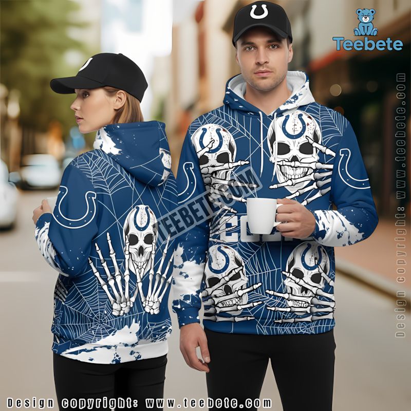 Indianapolis Colts Skull Halloween 3D Zip Up Hoodie Blue Black Indianapolis Colts Skull Halloween 3D Zip Up Hoodie Blue Black