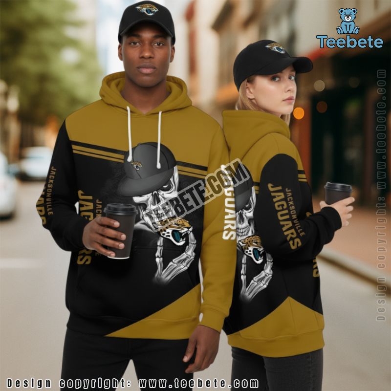 Jacksonville Jaguars Skull Halloween 3D Hoodie Yellow Black Printed