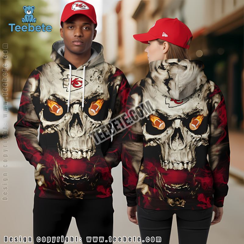 Kansas City Chiefs Skull Halloween 3D Hoodie Red Grey Womens