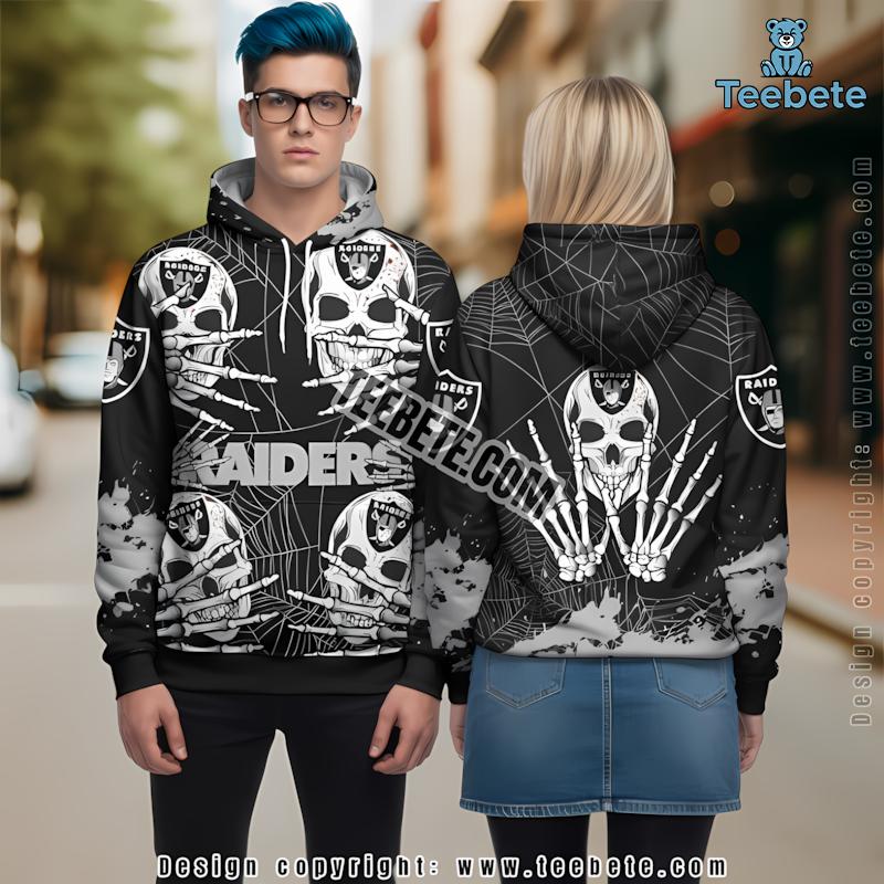 Las Vegas Raiders Skull Halloween 3D Hoodie Black Grey Mens