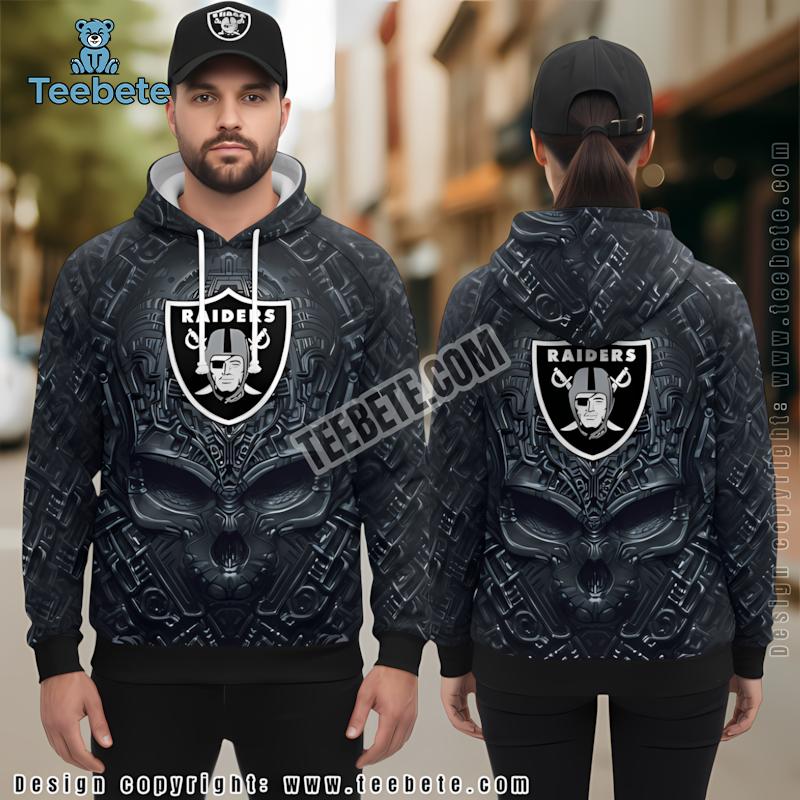 Las Vegas Raiders Skull Halloween 3D Hoodie Grey Mens