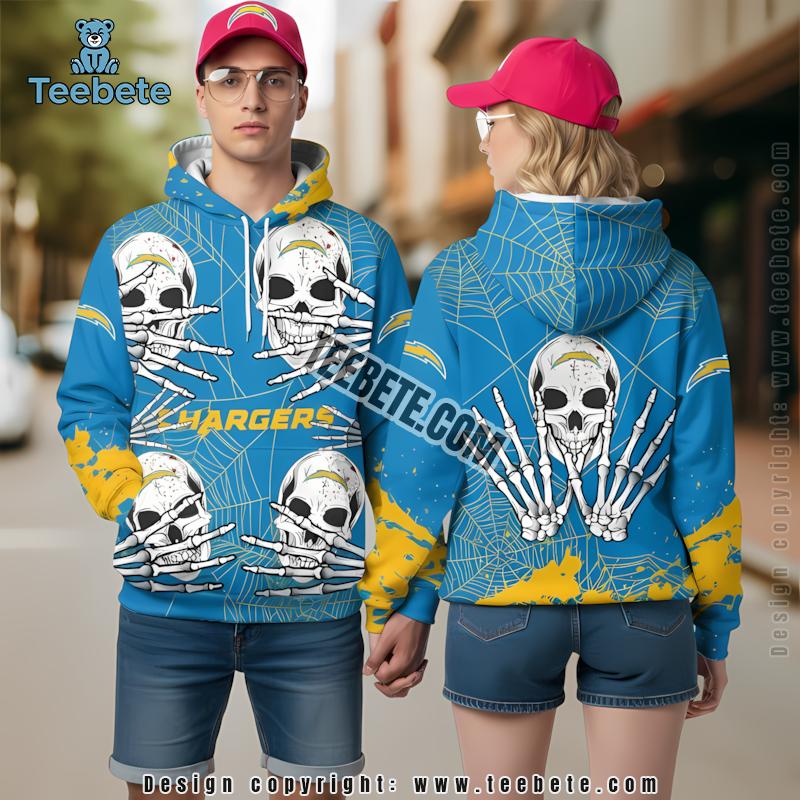 Los Angeles Chargers Skull Halloween 3D Hoodie Blue Yellow Dad Mom