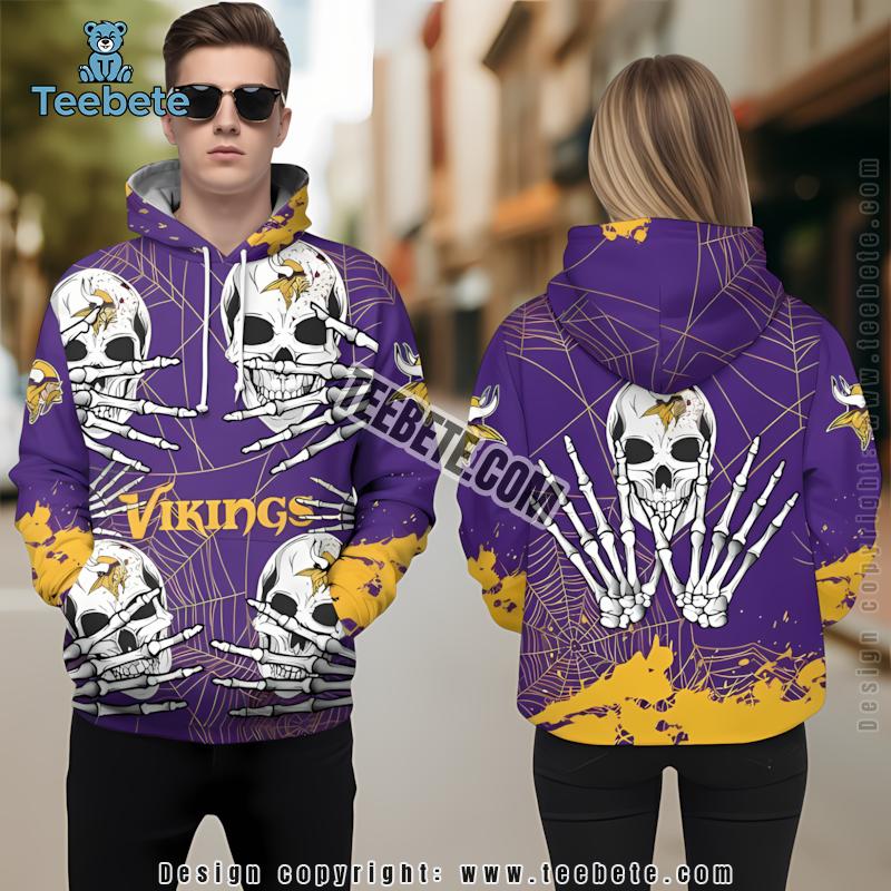 Skull Halloween Minnesota Vikings 3D Hoodie Graphic Yellow Purple